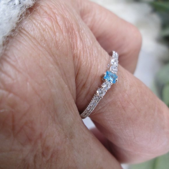 Dainty AQUAMARINE 925 Sterling Silver Ring>March Birthstone, Minimalist, Promise - Picture 2 of 7